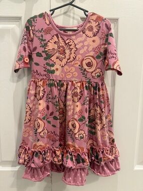 Girls' Pink Floral Ruffle Hem Dress